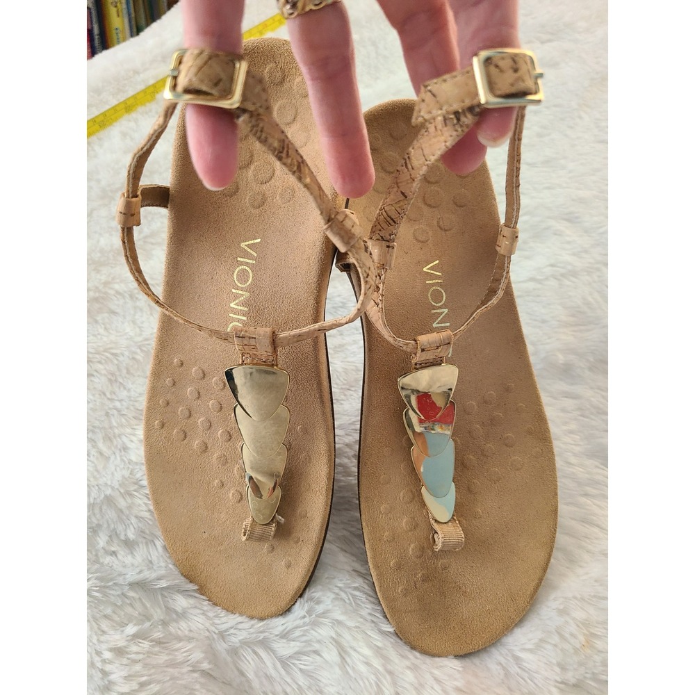 Vionic Miami Cork T-Strap Sandals Gold Hardware Tan Orthotic Thong Women 7 - Picture 5 of 6